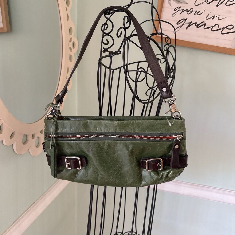 TANO leather handbag | shoulder strap, medium size U2k Green Brown Purse